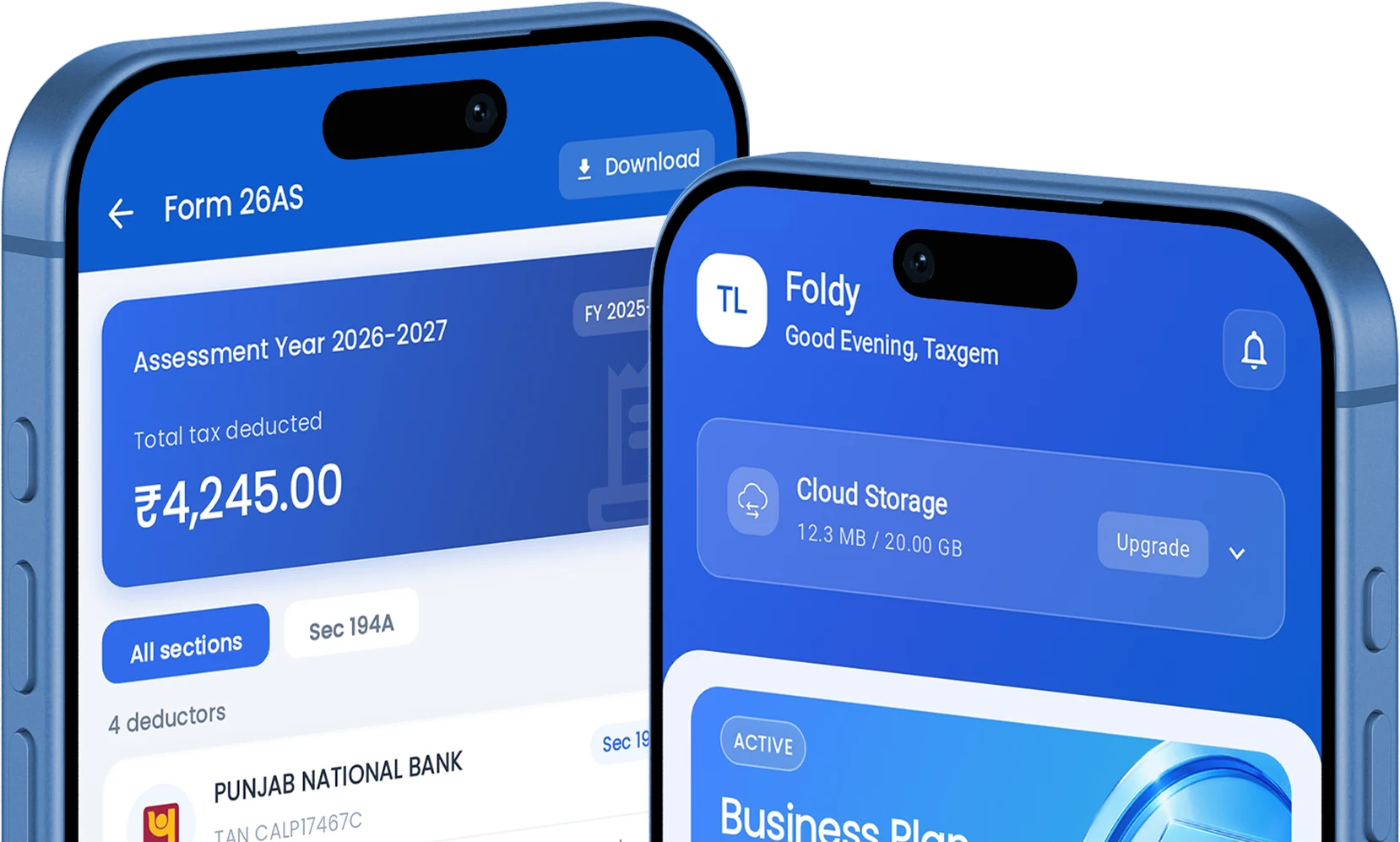 Foldy app shown on two phones
